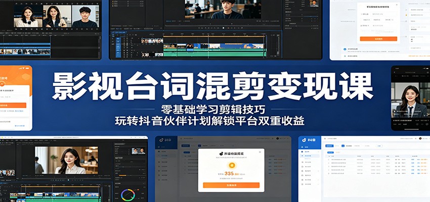影视台词混剪变现课：零基础学习剪辑技巧，玩转抖音伙伴计划解锁平台双重收益-资源后花园