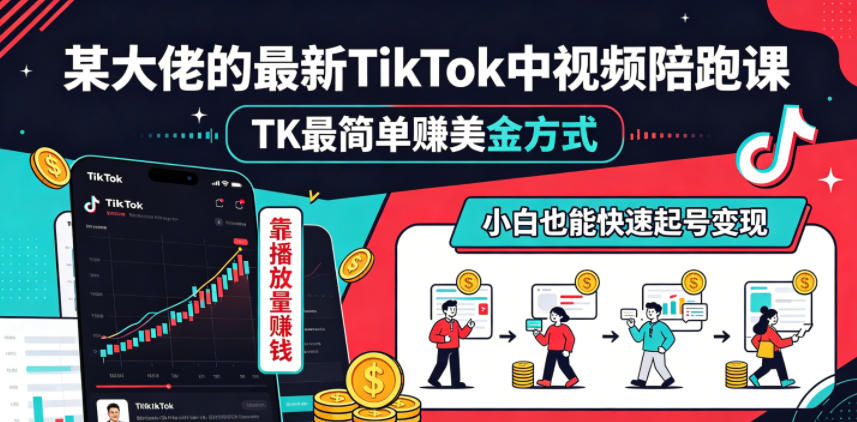 某大佬的最新TikTok中视频陪跑课，TK最简单賺美金方式，靠播放量賺钱，小白也能快速起号变现-资源后花园