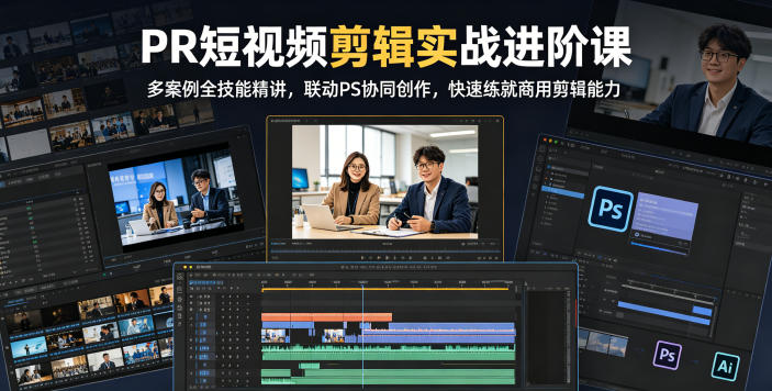 PR短视频剪辑实战进阶课，多案例全技能精讲，联动PS协同创作，快速练就商用剪辑能力-资源后花园