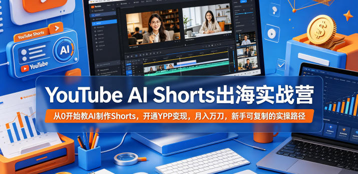 YouTube AI Shorts出海实战营，从0开始教AI制作Shorts，开通YPP变现，月入万刀，新手可复制的实操路径-资源后花园