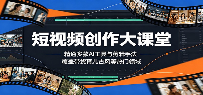 短视频创作大课堂：精通多款AI工具与剪辑手法，覆盖带货、育儿、古风等热门领域-资源后花园