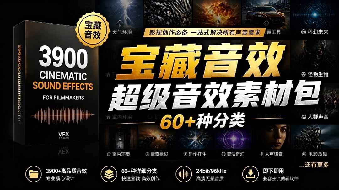 宝藏音效合集包！60+多种音效分类，共计3900个，分类清晰，全中文分类，高品质剪辑音效素材包-资源后花园