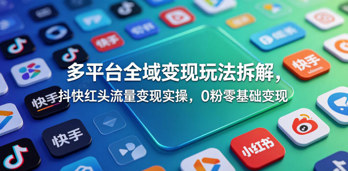 多平台全域变现玩法拆解，抖快红头流量变现实操，0粉零基础变现-资源后花园