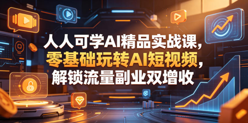 人人可学AI精品实战课，零基础玩转AI短视频，解锁流量副业双增收-资源后花园