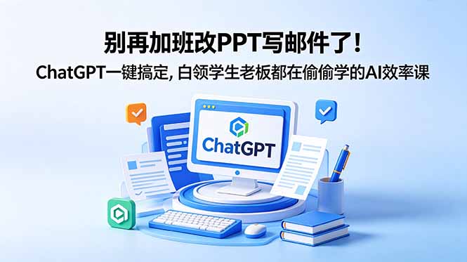 别再加班改PPT写邮件了！ChatGPT一键搞定，白领学生老板都在偷偷学的AI效率课-资源后花园