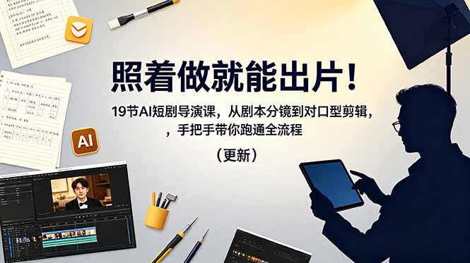 照着做就能出片！19节AI短剧导演课，从剧本分镜到对口型剪辑，手把手带你跑通全流程(更新-资源后花园