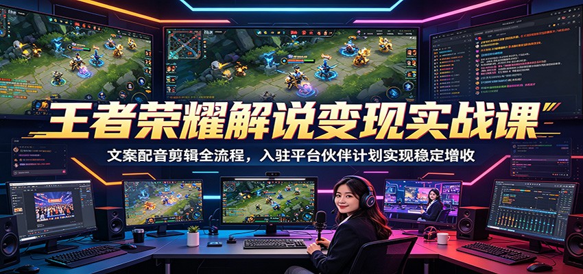王者荣耀解说变现实战课：文案配音剪辑全流程，入驻平台伙伴计划实现稳定增收-资源后花园