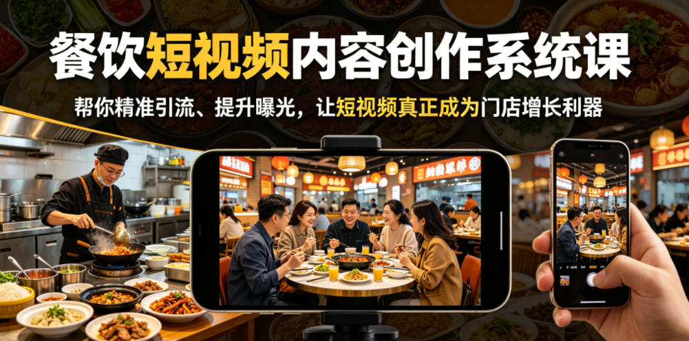 餐饮短视频内容创作系统课，帮你精准引流、提升曝光，让短视频真正成为门店增长利器-资源后花园