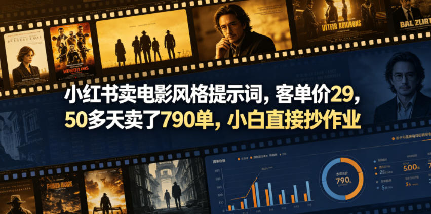 小红书卖电影风格提示词，客单价29，50多天卖了790单，小白直接抄作业！-资源后花园
