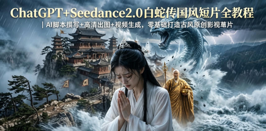 ChatGPT+Seedance2.0白蛇传国风短片全教程｜AI脚本撰写+高清出图+视频生成，零基础打造古风原创影视短片-资源后花园
