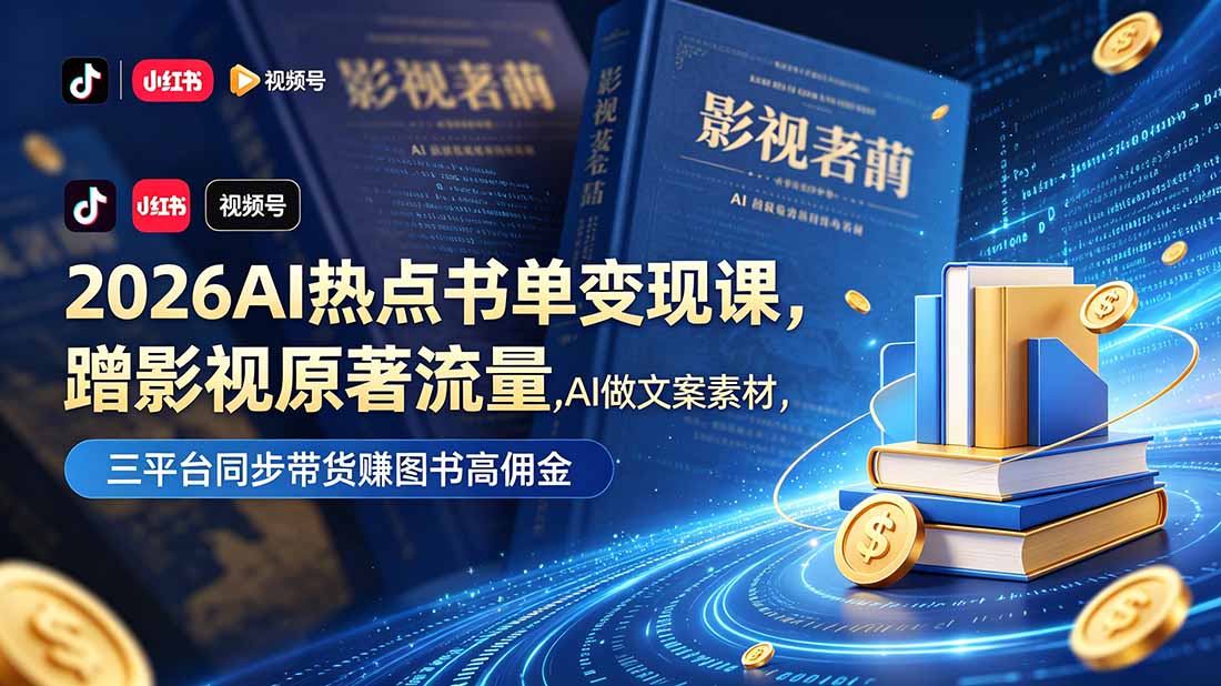 2026AI热点书单变现课，蹭影视原著流量，AI做文案素材，三平台同步带货赚图书高佣金-资源后花园