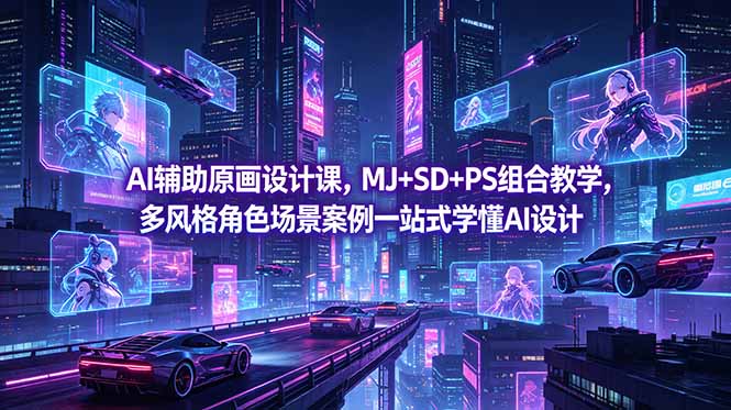 AI辅助原画设计课，MJ+SD+PS组合教学，多风格角色场景案例一站式学懂AI设计-资源后花园