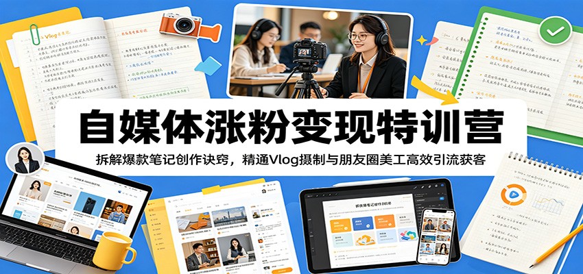 自媒体涨粉变现特训营：拆解爆款笔记创作诀窍，精通Vlog摄制与朋友圈美工高效引流获客-资源后花园