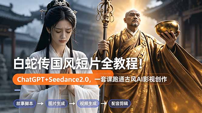 白蛇传-国风短片全教程！ChatGPT+Seedance2.0，一套课跑通古风AI影视创作-资源后花园