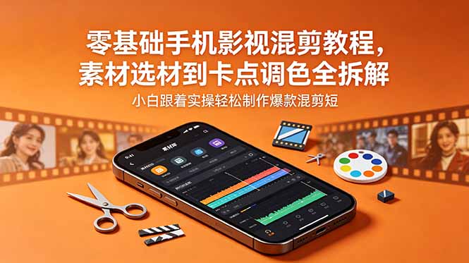零基础手机影视混剪教程，素材选材到卡点调色全拆解，小白跟着实操轻松制作爆款混剪短片-资源后花园