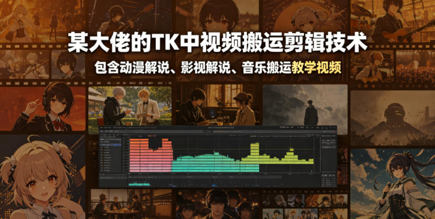 某大佬的TK中视频搬运剪辑技术，包含动漫解说、影视解说、音乐搬运教学视频-资源后花园