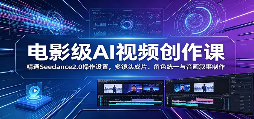 电影级AI视频创作课：精通Seedance2.0操作设置，多镜头成片、角色统一与音画叙事制作-资源后花园