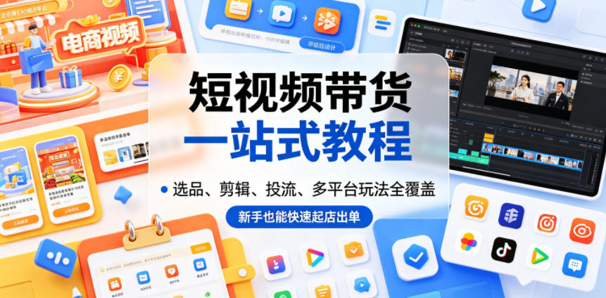 短视频带货一站式教程，选品、剪辑、投流、多平台玩法全覆盖，新手也能快速起店出单-资源后花园