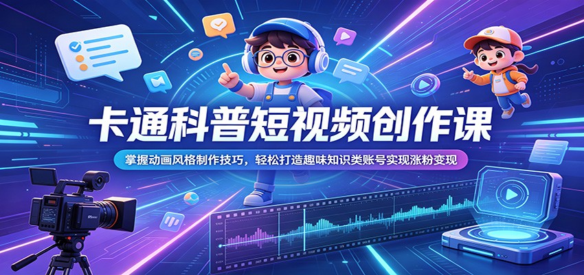 卡通科普短视频创作课：掌握动画风格制作技巧，轻松打造趣味知识类账号实现涨粉变现-资源后花园