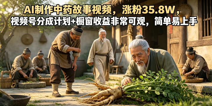 AI制作中药故事视频，涨粉35.8W，视频号分成计划+橱窗收益非常可观，简单易上手-资源后花园