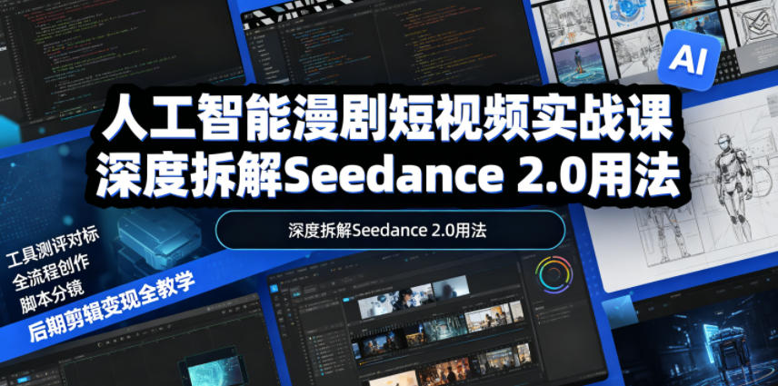 人工智能漫剧短视频实战课，深度拆解Seedance 2.0用法，工具测评对标+全流程创作+脚本分镜+后期剪辑变现全教学-资源后花园