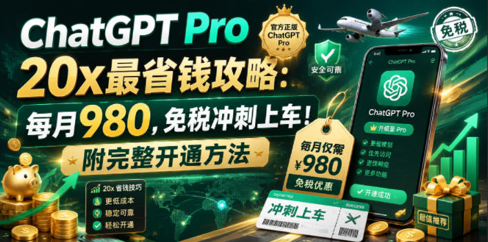 ChatGPT Pro 20x最省钱攻略：每月980，免税冲刺上车！附完整开通方法【文档】-资源后花园