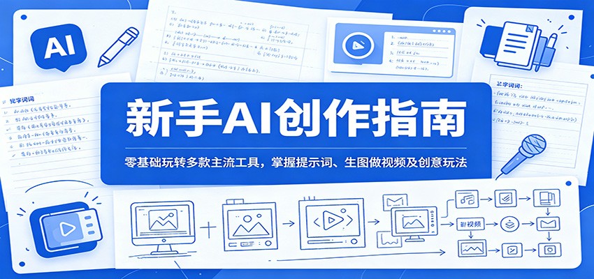 新手AI创作指南：零基础玩转多款主流工具，掌握提示词、生图做视频及创意玩法-资源后花园