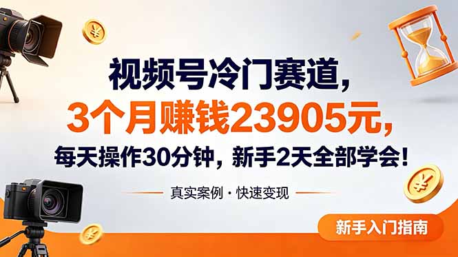 视频号冷门赛道，3个月变现23905元，新手2天学会 每天操作30分钟！-资源后花园