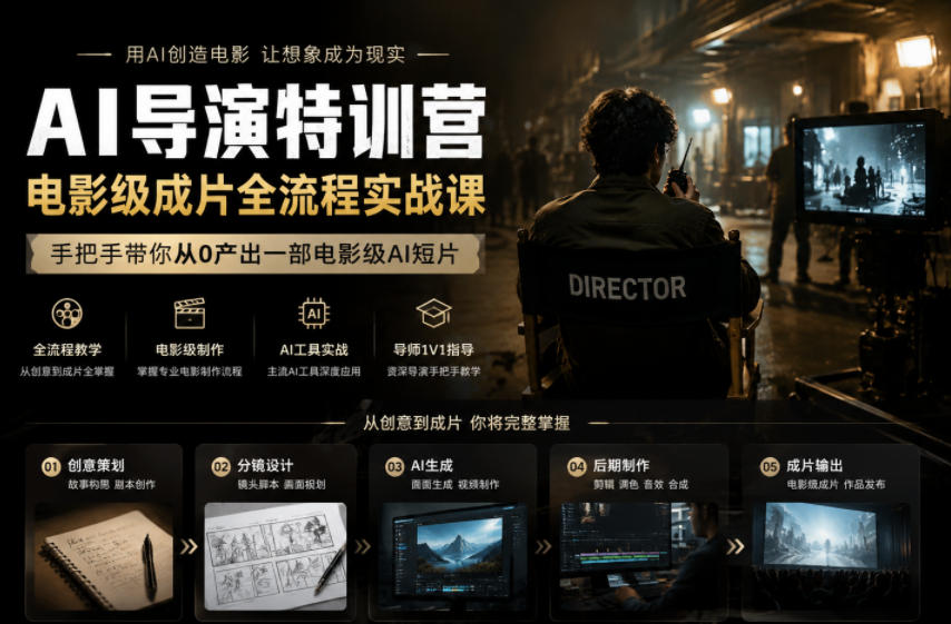 AI导演特训营，电影级成片全流程实战课，手把手带你从0产出一部电影级AI短片-资源后花园