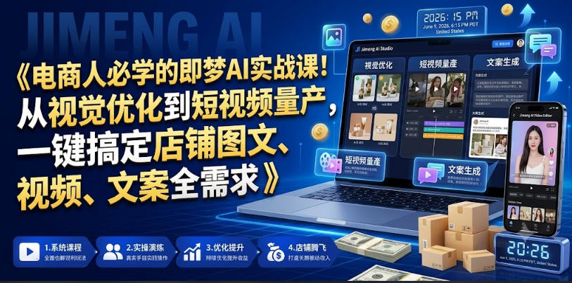 电商人必学的即梦AI实战课！从视觉优化到短视频量产，一键搞定店铺图文、视频、文案全需求-资源后花园
