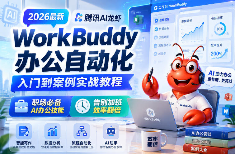 2026最新腾讯AI龙虾WorkBuddy办公自动化入门到案例实战教程，职场必备AI办公技能，告别加班，效率翻倍-资源后花园