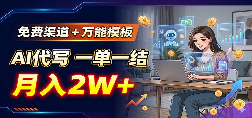 免费渠道+万能模板，AI代写一单一结，月入2W+-资源后花园