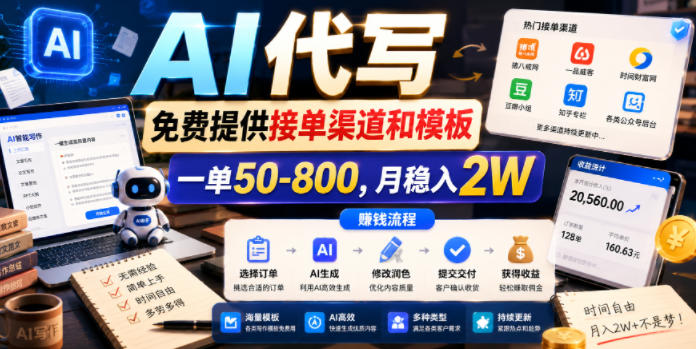 AI代写，免费提供接单渠道和模板，一单50-800，月稳入2W【揭秘】-资源后花园