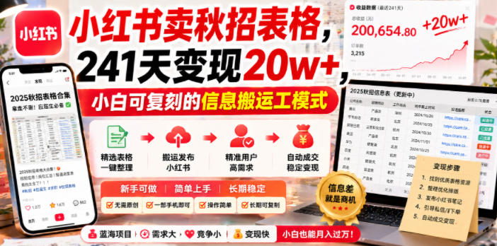 小红书卖秋招表格，241天变现20w+，小白可复刻的信息搬运工模式-资源后花园