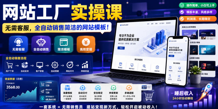 网站工厂实操课，无需客服，网站模板自动赚钱！【原创双语字幕】-资源后花园
