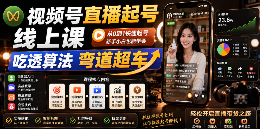 视频号直播起号线上课，吃透算法弯道超车(2026年6月)-资源后花园