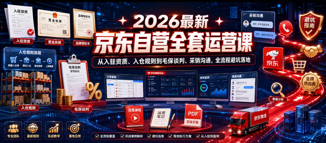2026最新京东自营全套运营课，从入驻资质、入仓规则到毛保谈判、采销沟通，全流程避坑落地-资源后花园
