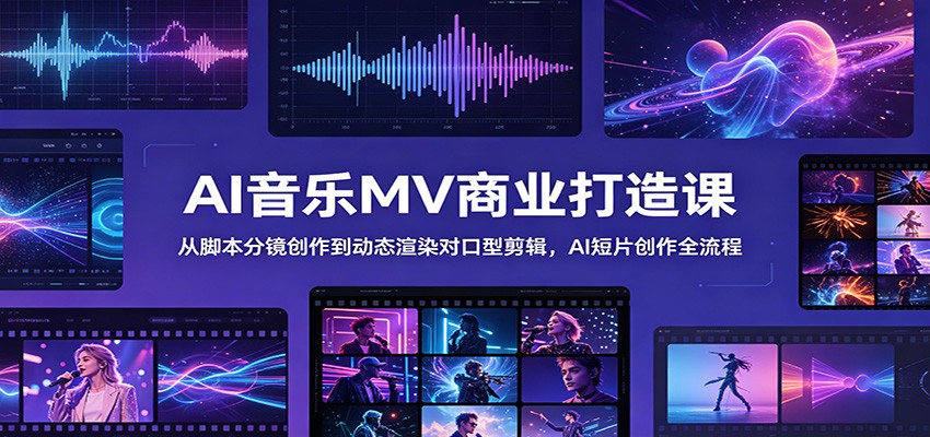 AI音乐MV商业打造课：从脚本分镜创作到动态渲染对口型剪辑，AI短片创作全流程-资源后花园