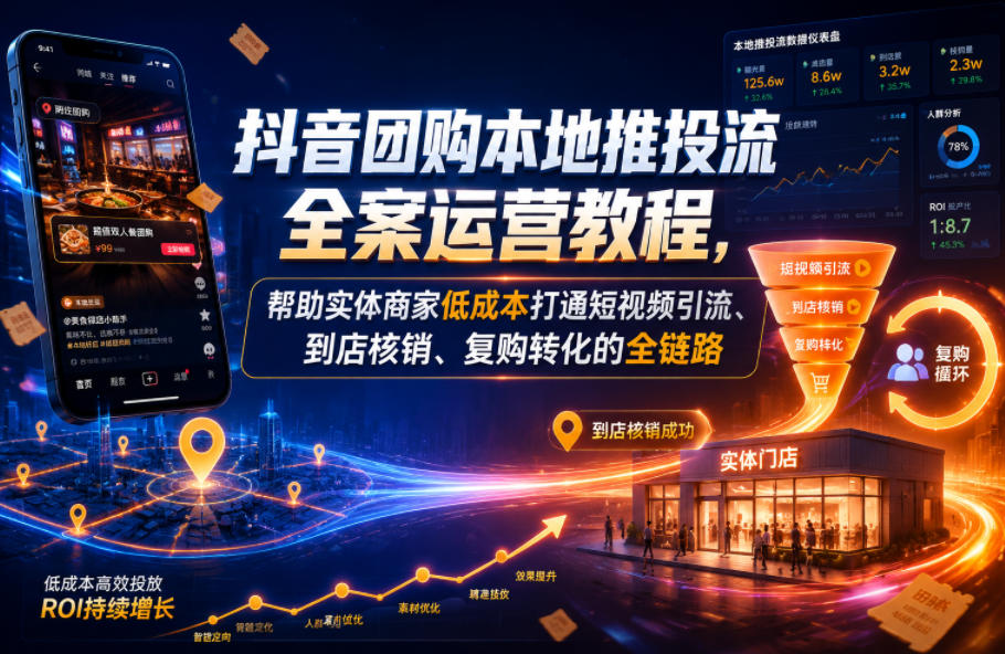 抖音团购本地推投流全案运营教程，帮助实体商家低成本打通短视频引流、到店核销、复购转化的全链路-资源后花园