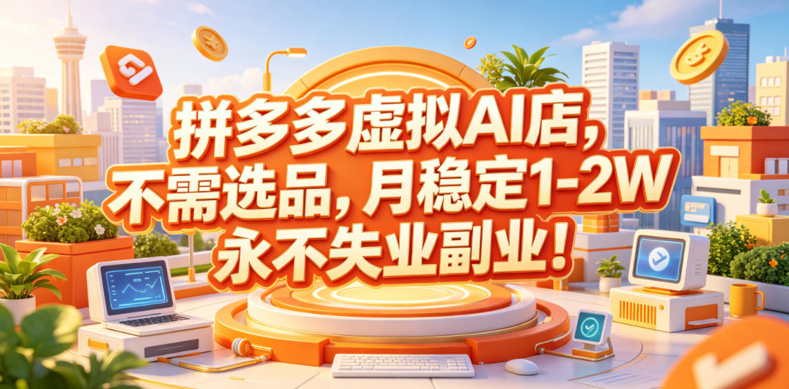 拼多多虚拟AI店，不需选品，月稳定1-2W，永不失业副业！【揭秘】-资源后花园