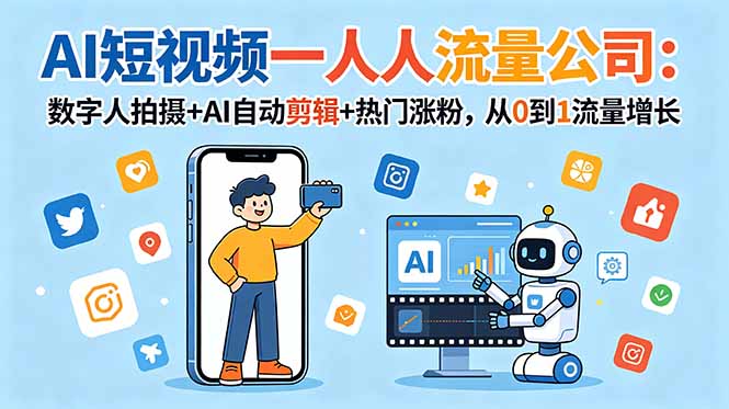 AI短视频一人流量公司：数字人拍摄+AI自动剪辑+热门涨粉，从0到1流量增长-资源后花园