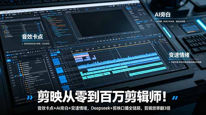 剪映从零到百万剪辑师！音效卡点+AI旁白+变速情绪，Deepseek+剪映口播全链路，剪辑效率翻3倍-资源后花园