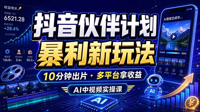抖音伙伴计划最新玩法，无需配音剪辑，10分钟出一条原创视频，轻松日入三位数-资源后花园