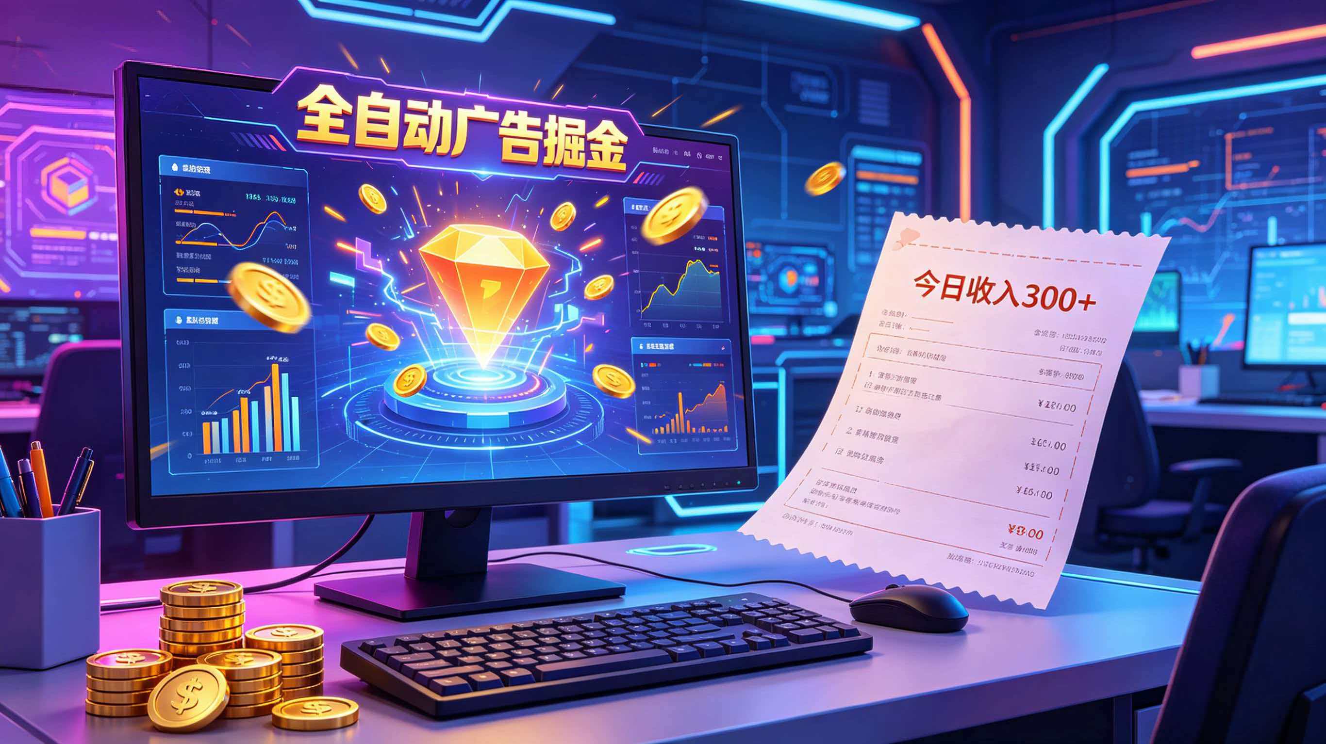 全自动广告掘金，日入300+。全程Ai自动化运行，解放双手，时间自由。收益稳定-资源后花园