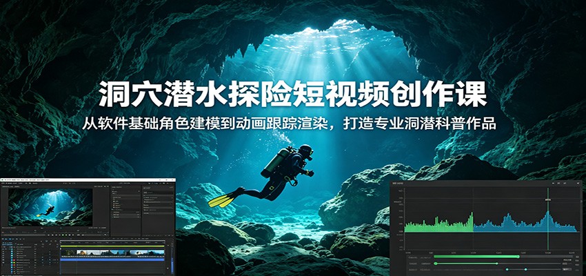 洞穴潜水探险短视频创作课：从软件基础角色建模到动画跟踪渲染，打造专业洞潜科普作品-资源后花园