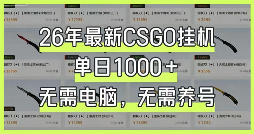 26年最新CSGO挂G系统，单日1000+，无需电脑，无需养号，0基础可上手【揭秘】-资源后花园