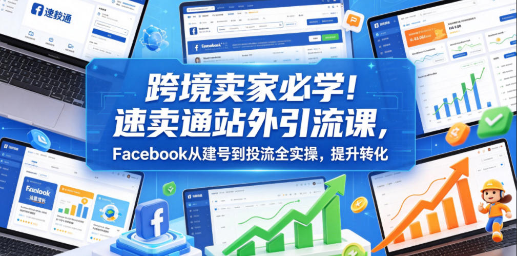 跨境卖家必学！速卖通站外引流课，Facebook从建号到投流全实操，提升转化-资源后花园
