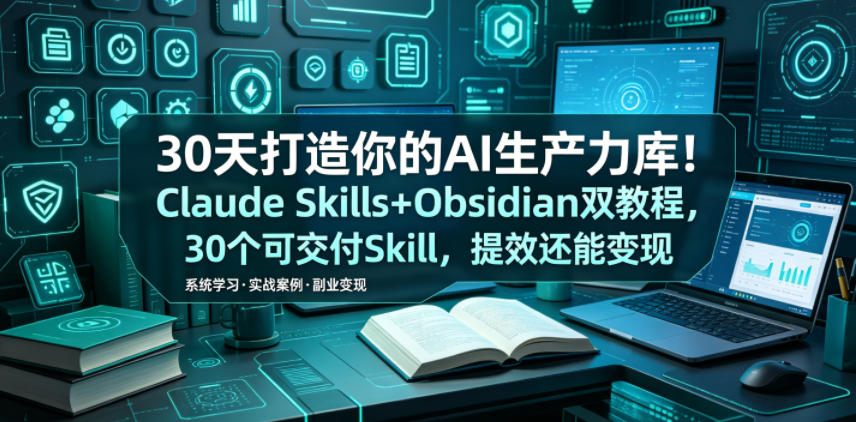 30天打造你的AI生产力库！Claude Skills+Obsidian 双教程，30 个可交付 Skill，提效还能变现-资源后花园