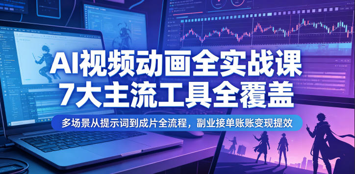 AI视频动画全实战课，7大主流工具全覆盖，多场景从提示词到成片全流程，副业接单账号变现提效-资源后花园