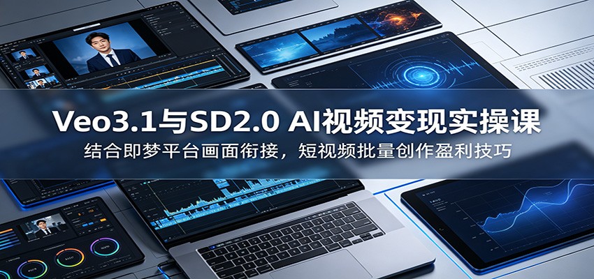 Veo3.1与SD2.0 AI视频变现实操课课：结合即梦平台画面衔接，短视频批量创作盈利技巧-资源后花园